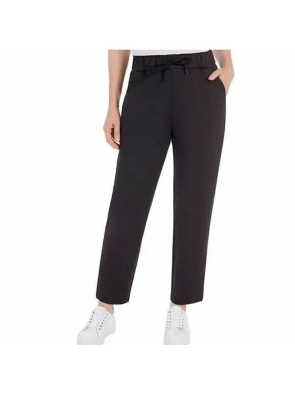 Hilary Radley Pants Medium Drawstring Pull On Elastic Waist Black Relaxed